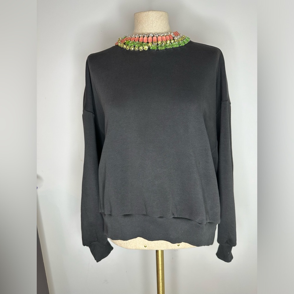 Brandy Chunky Rhinestone Crew Sweatshirt In Black Coral Multi - Picture 3 of 12